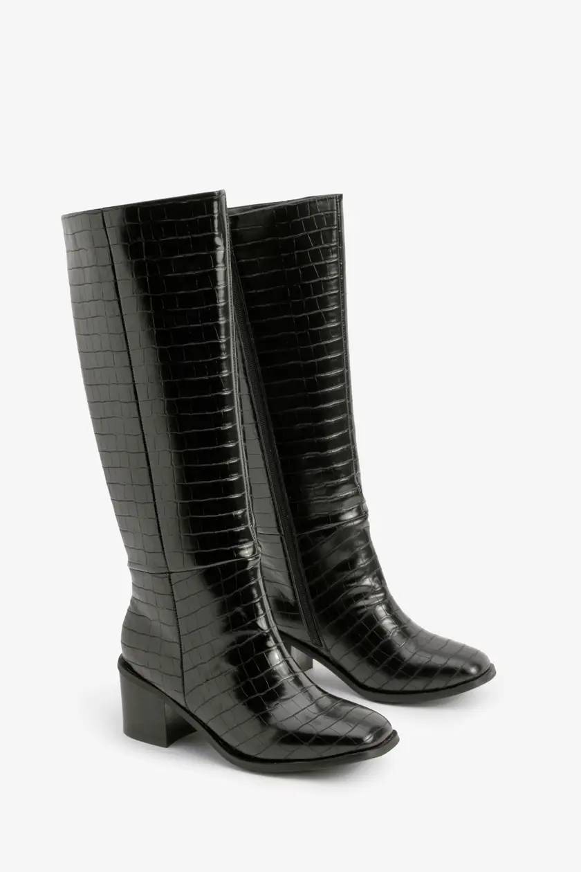 gzz97030_black_xl_1 (1) بوت ساق بلند زنانه برند BOOHOO طرح پوست ماری{سایز 39} - Image 1
