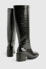 بوت ساق بلند زنانه برند BOOHOO طرح پوست ماری{سایز 39} - Image 6