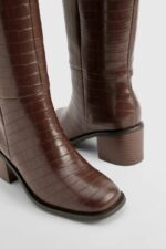 بوت ساق بلند زنانه برند BOOHOO قهوه ایی روشن - Image 4